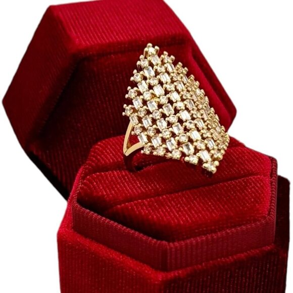 NEW Cocktail Ring 18K Gold Plated Swarovski Crystals Geometric Adjustable Glam - Picture 8 of 9